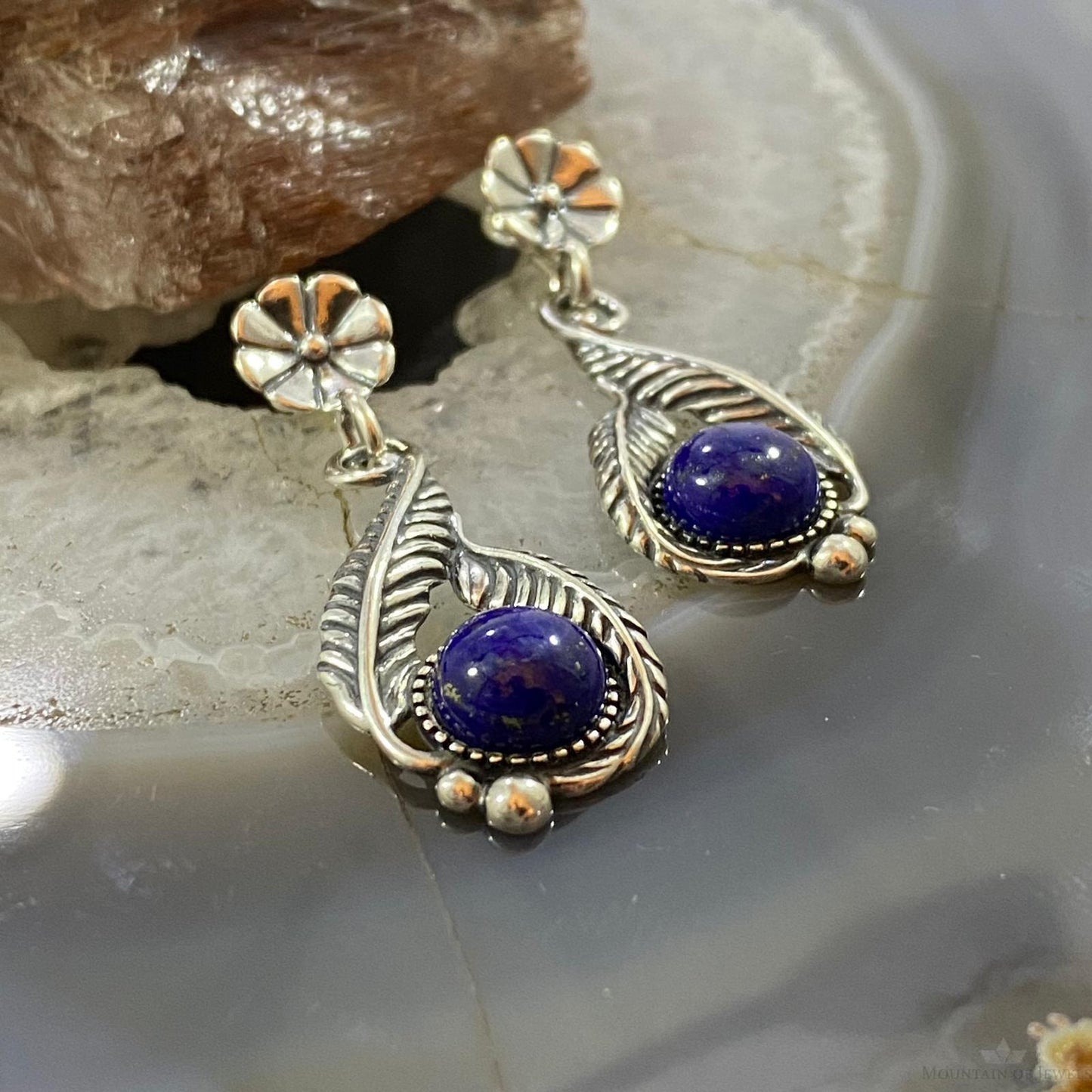 Carolyn Pollack Sterling Silver Round Sodalite Leaves &Flower Earrings For Women