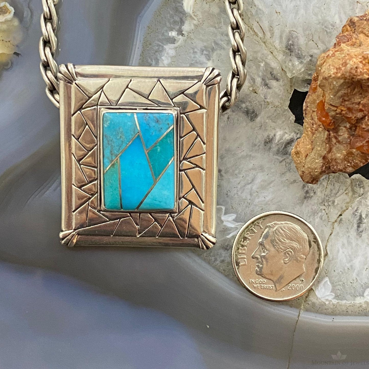 Carolyn Pollack Southwestern Style Sterling Silver Turquoise Inlay Pendant/Brooch For Women