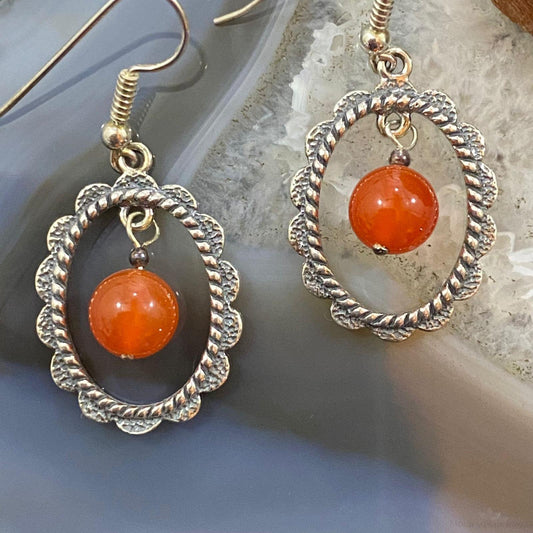 Carolyn Pollack Sterling Silver Oval w/Round Carnelian Bead Dangle Earrings For Women