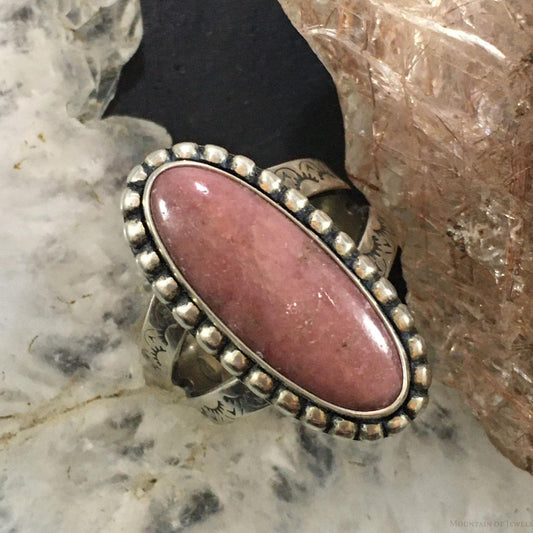 Carolyn Pollack Southwestern Style Sterling Silver Oblong Oval Rhodonite Ring Size 7.5 For Women