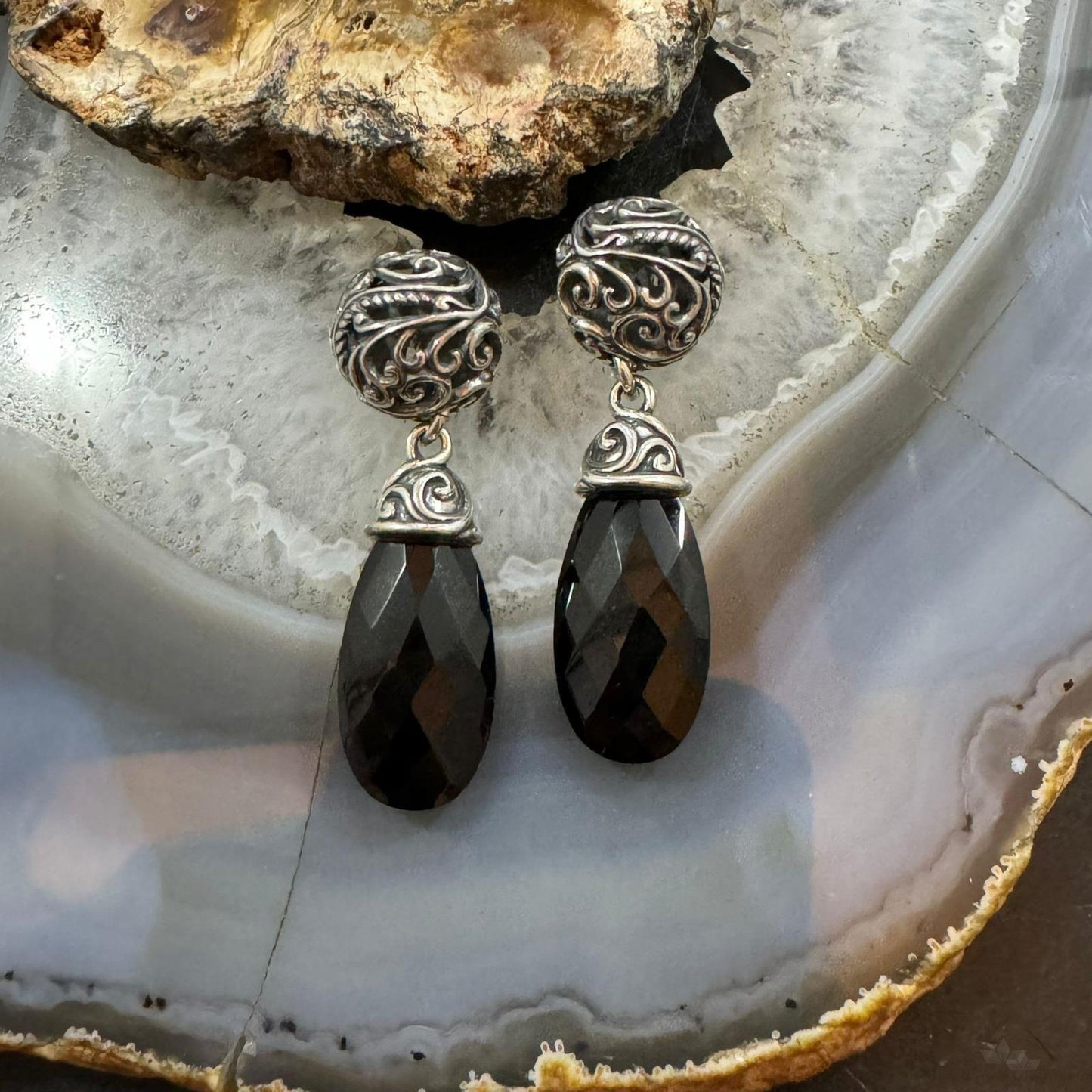 Carolyn Pollack Sterling Silver Faceted Onyx Teardrop Dangle Post Earrings For Women