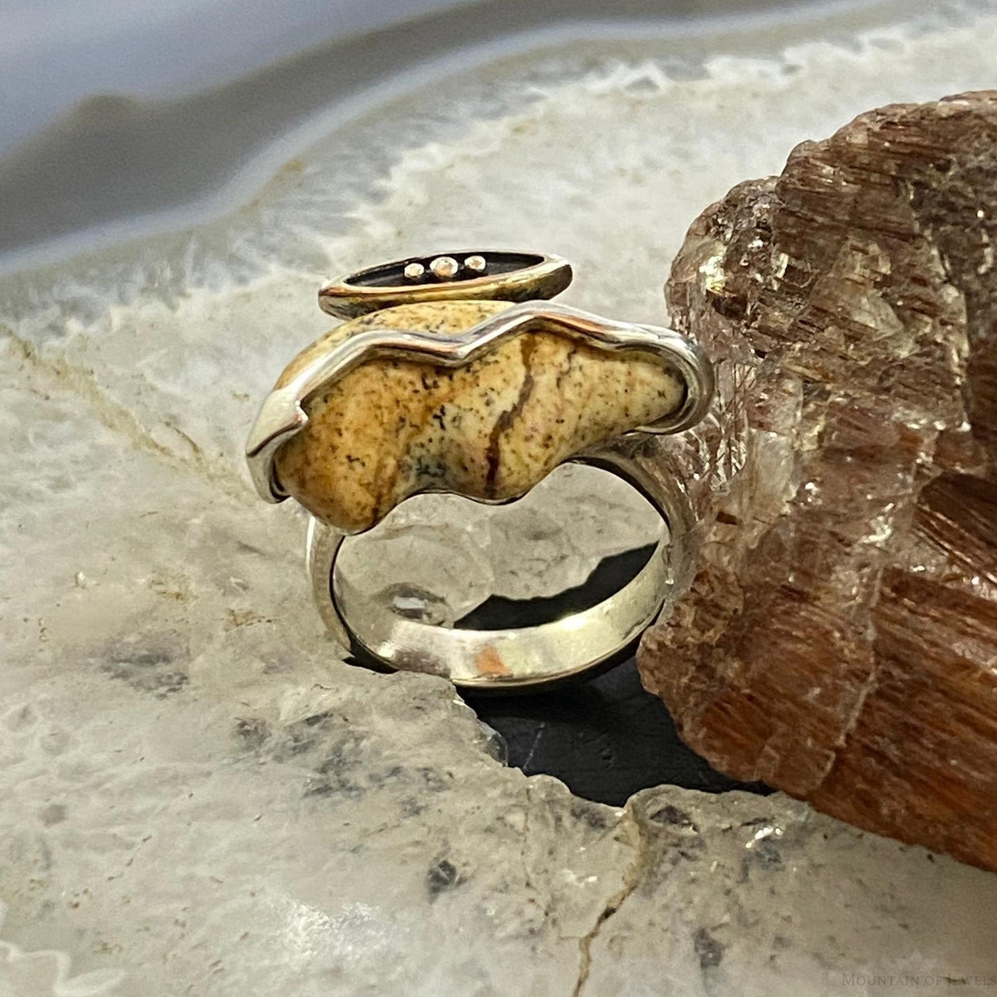 Carolyn Pollack Southwestern Style Sterling Silver Picture Jasper Spirit Bear Ring Size 5.25 For Women