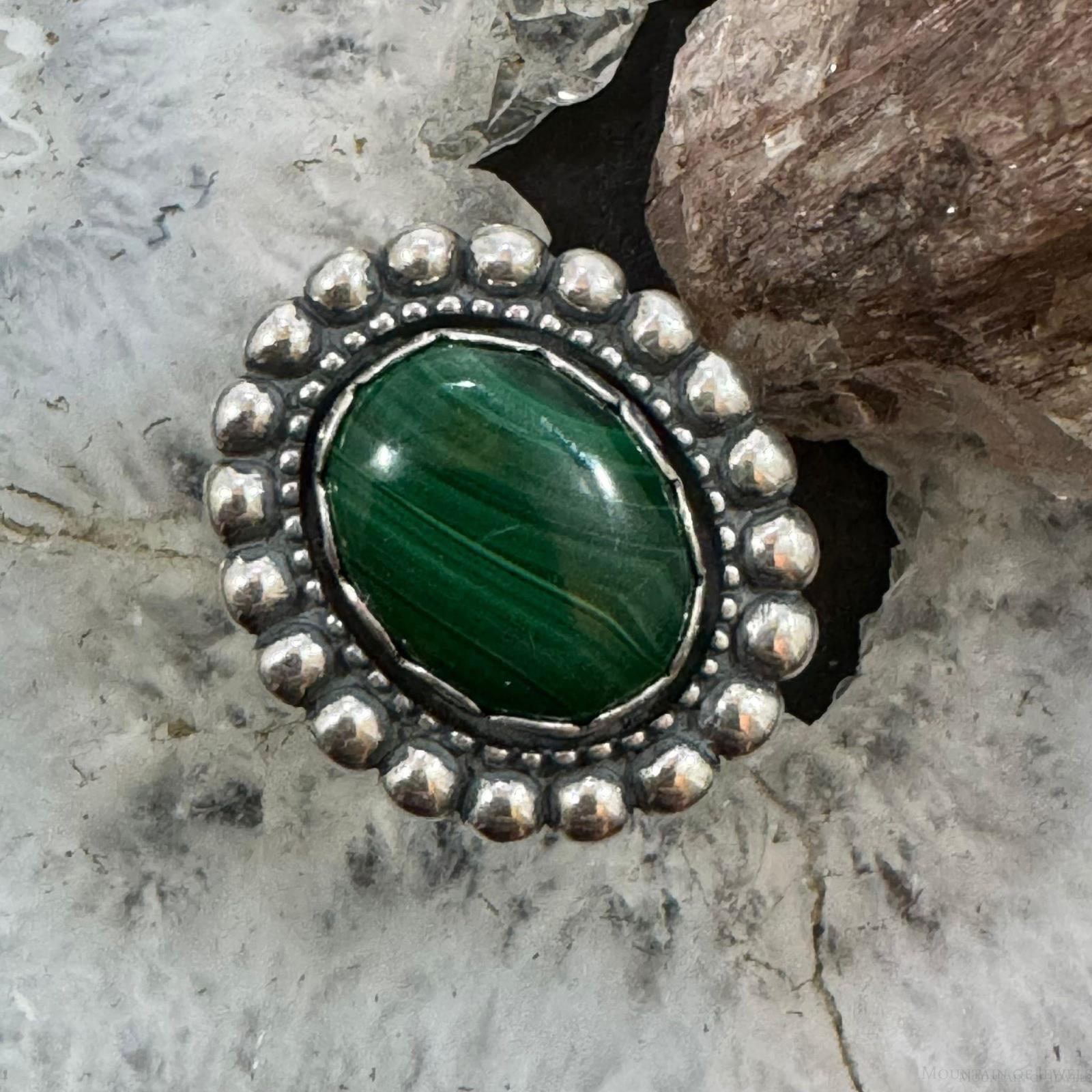 Oval Malachite Sterling Silver Ring - Vintage Tribal Boho Style, Size 6, Gift Box Included