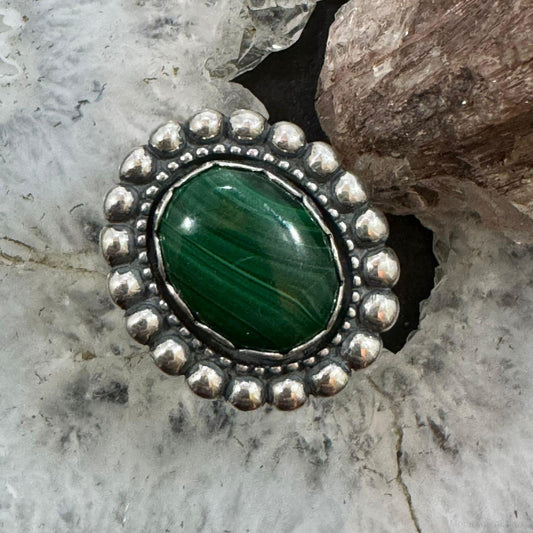 Carolyn Pollack Sterling Silver Oval Malachite Decorated Ring Size 9 For Women