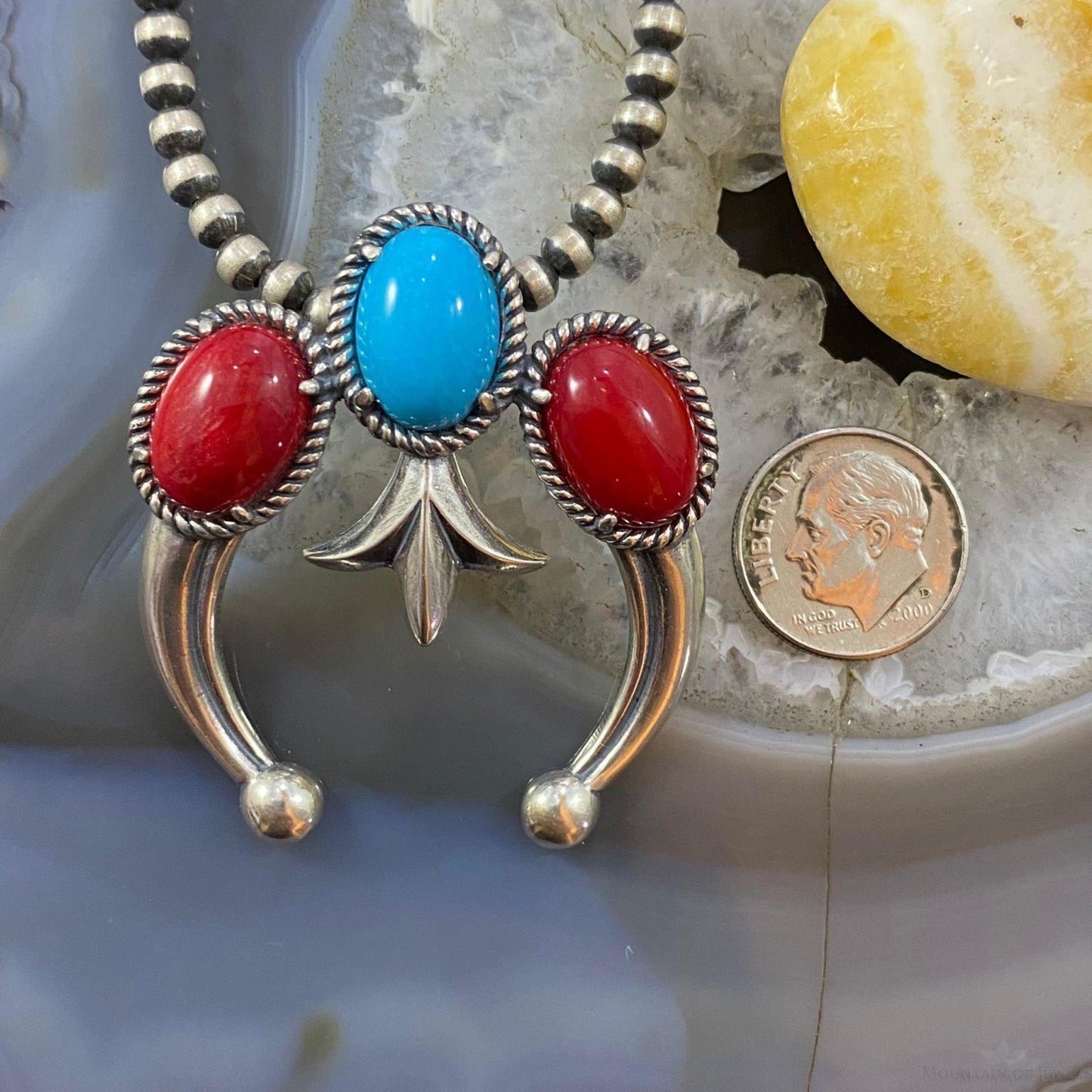 Carolyn Pollack Southwestern Style Sterling Silver Red Jasper & Turquoise Naja Pendant For Women