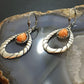 Carolyn Pollack Southwestern Style Sterling Pear Orange Spiny Oyster Decorated Hoop Dangle Earrings