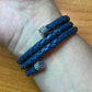 Carolyn Pollack Blue Navy Braided Leather Coil w/Turquoise & Feather Bracelet