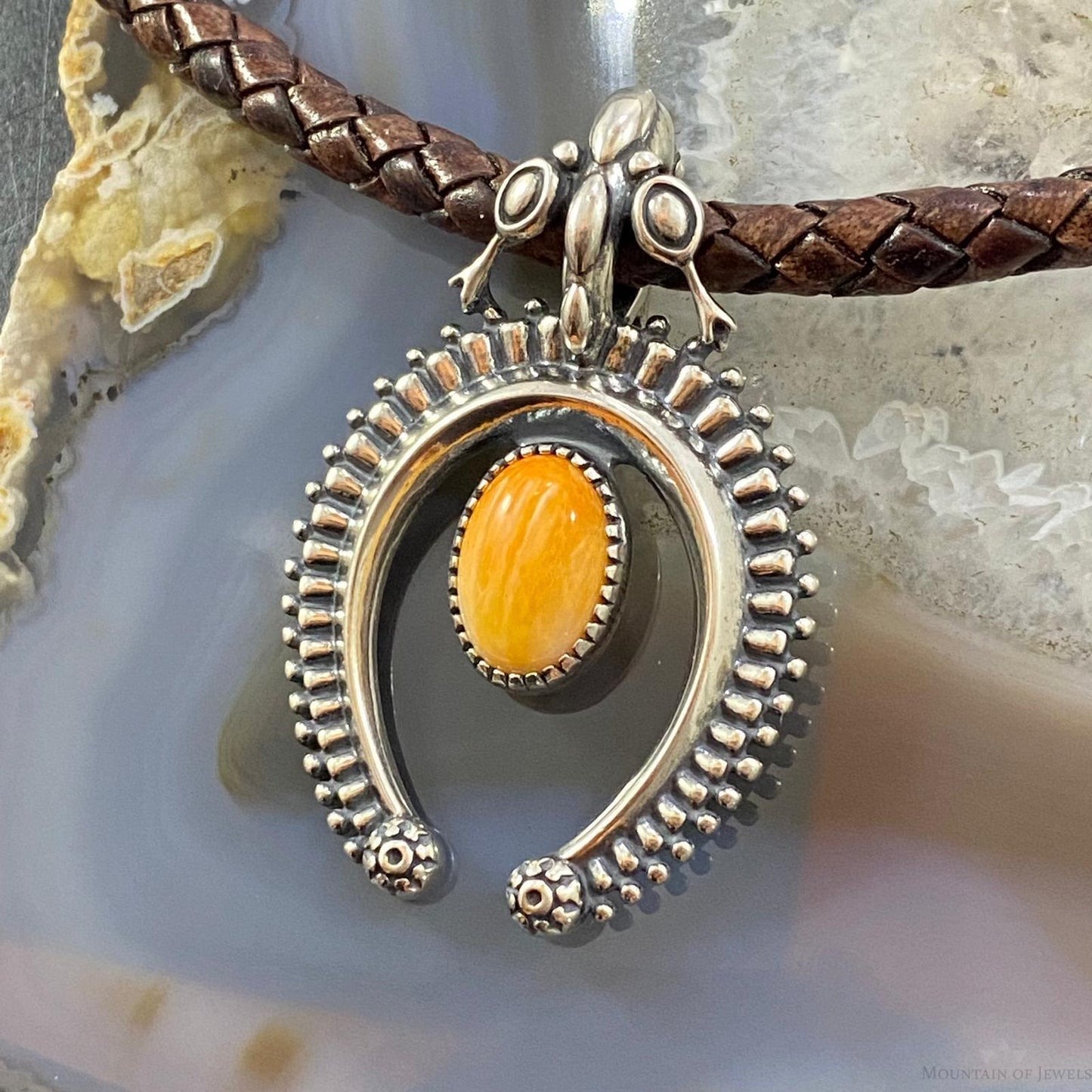 Carolyn Pollack Southwestern Style Sterling Silver Spiny Oyster Decorated Naja Pendant For Women