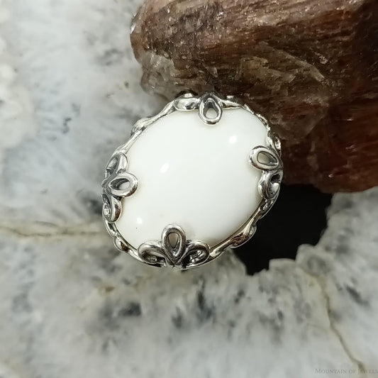 Carolyn Pollack Sterling Silver Oval White Jasper Decorated Ring Size 7 For Women