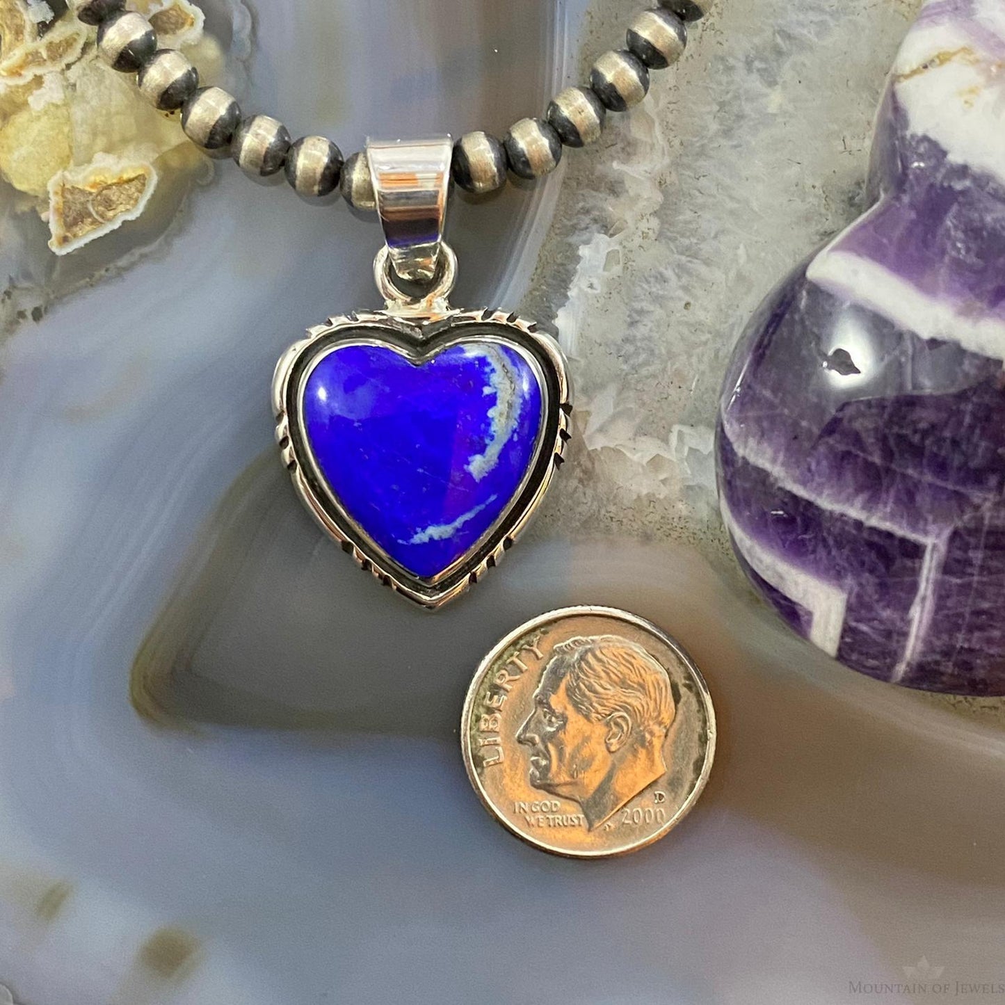 Native American Sterling Silver Lapis Lazuli Heart Stamped Pendant For Women #3