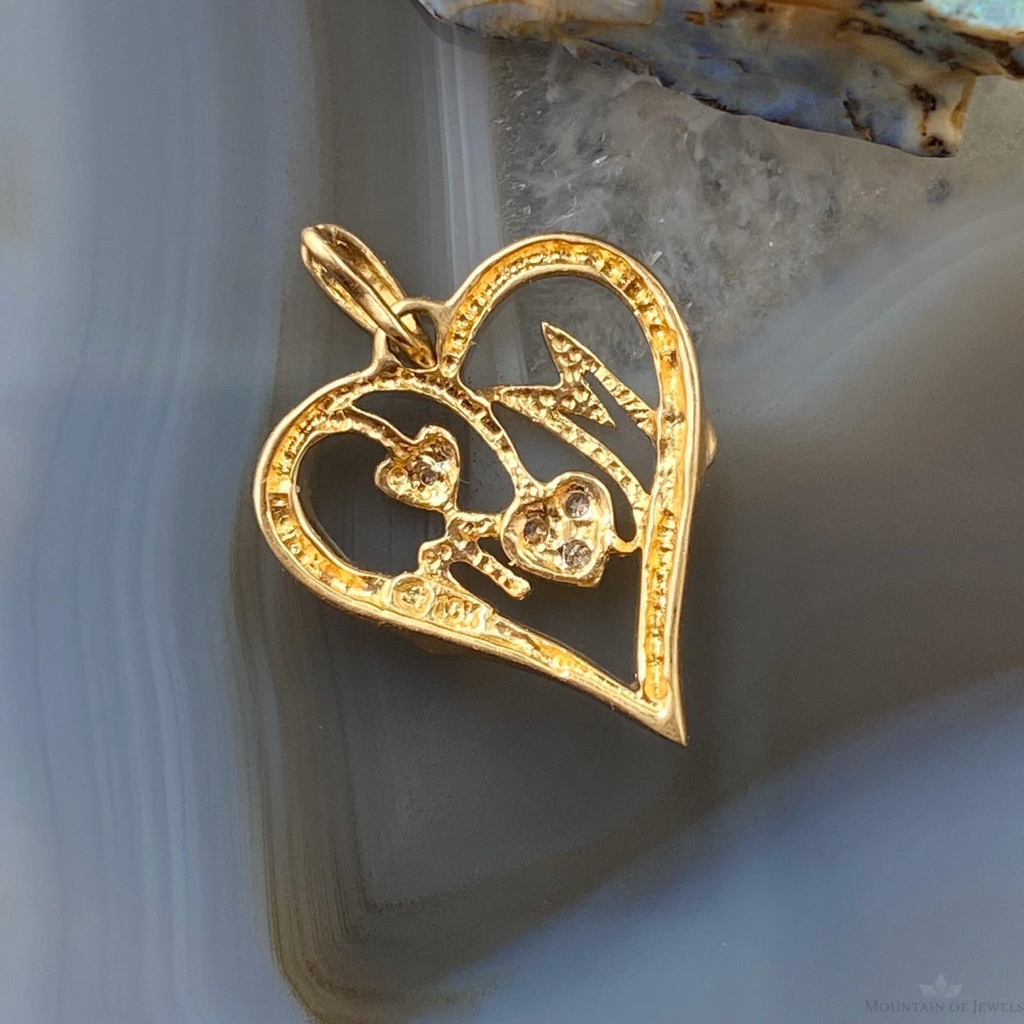 10K Yellow Gold and Diamonds "Mom" Heart Shape Dainty Pendant For Mother