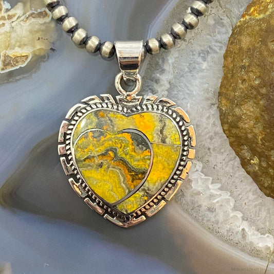 Native American Sterling Silver Bumblebee Jasper Double Heart Pendant For Women #5