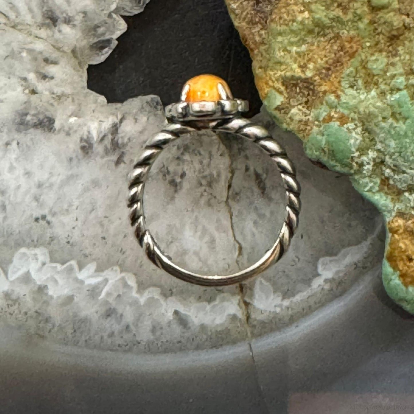 Carolyn Pollack Sterling Silver Elongated Oval Orange Spiny Oyster Ring For Women