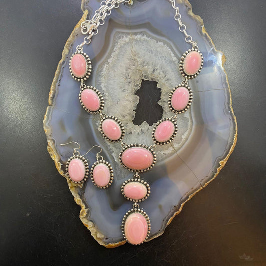 Mary Ann Spencer Sterling Pink Conch Shell 19" Necklace & Dangle Earrings Set For Women