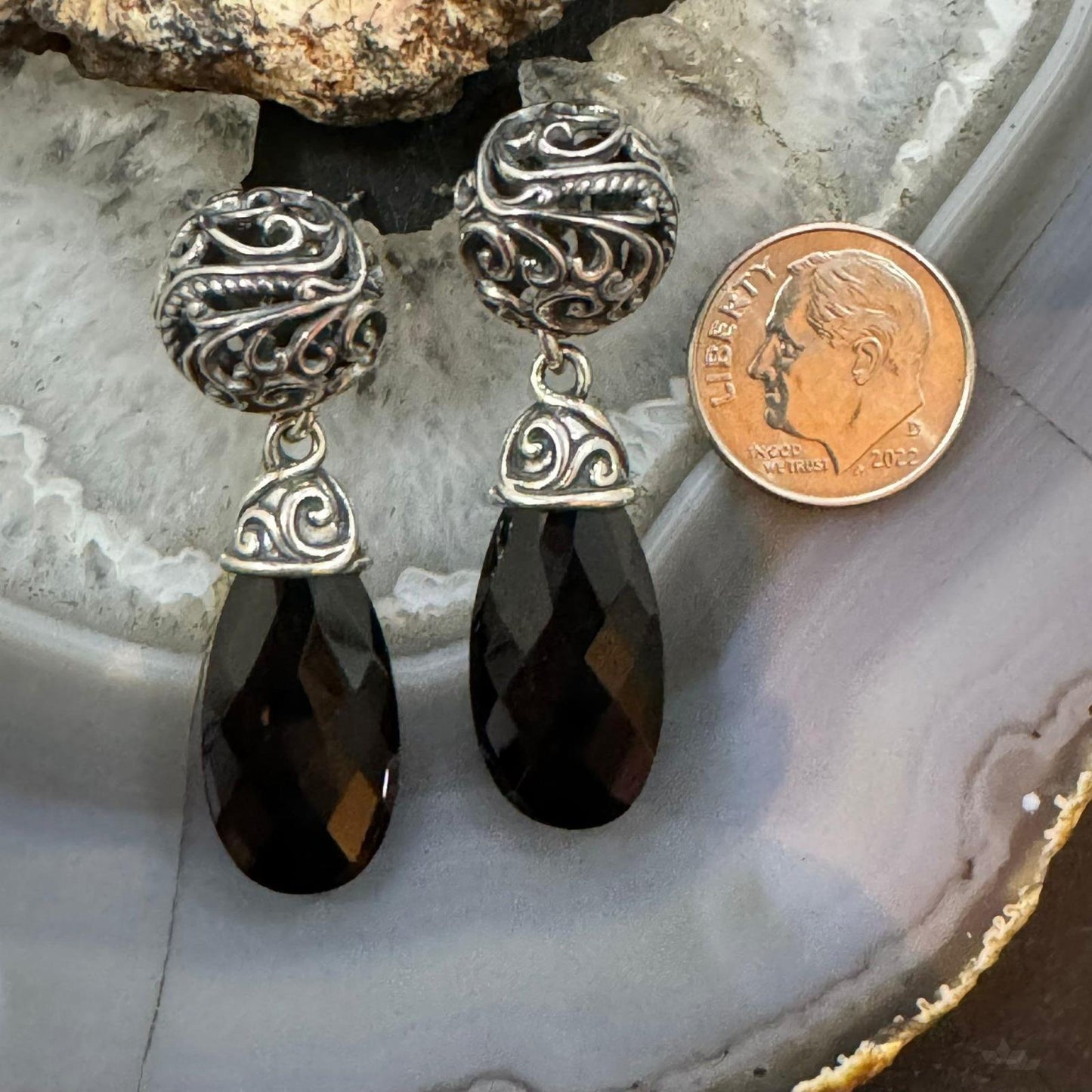 Carolyn Pollack Sterling Silver Faceted Onyx Teardrop Dangle Post Earrings For Women