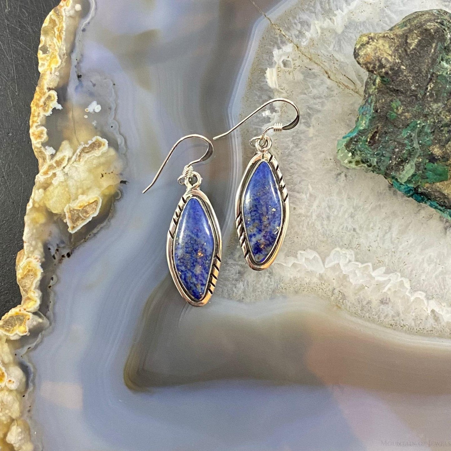 Native American Sterling Silver Marquise Lapis Lazuli Dangle Earrings For Women