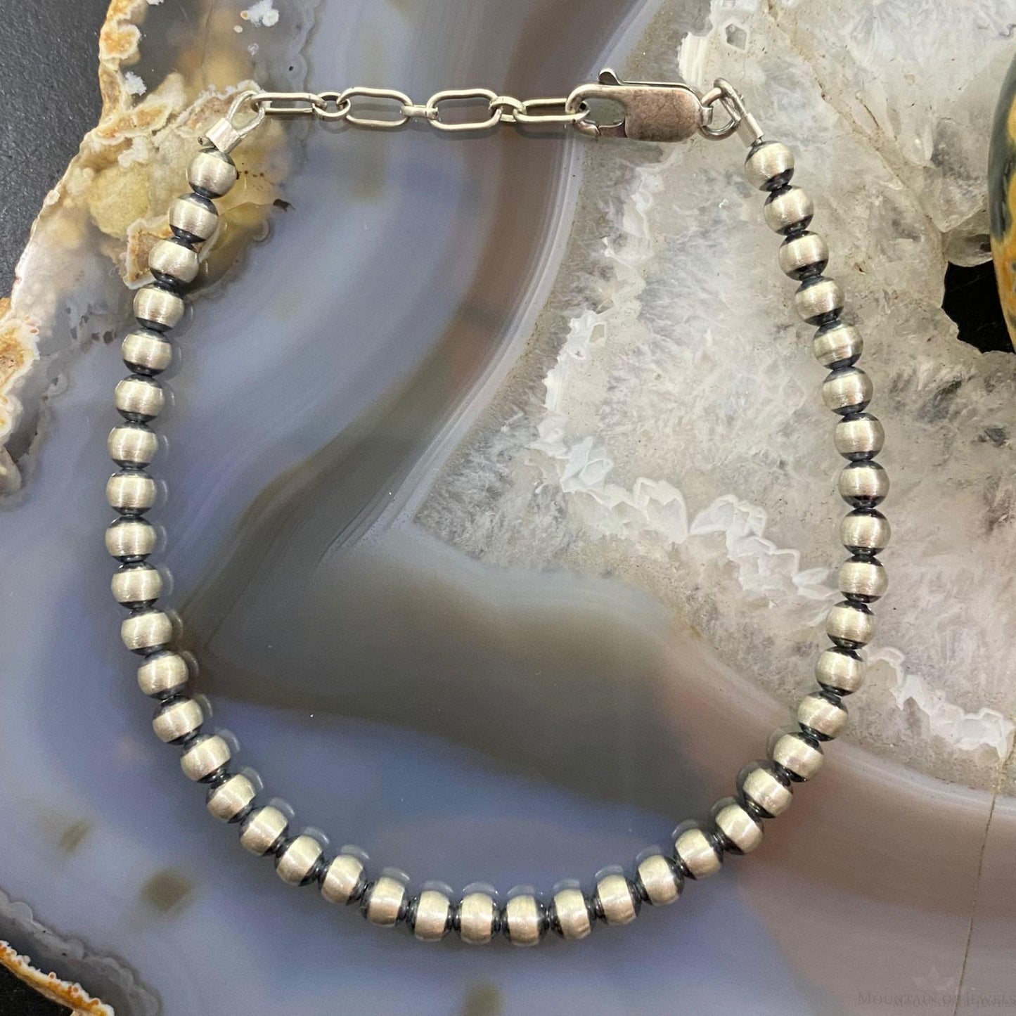 Native American Handmade Sterling Silver Navajo Pearl Beaded 7 Stretch  Bracelet