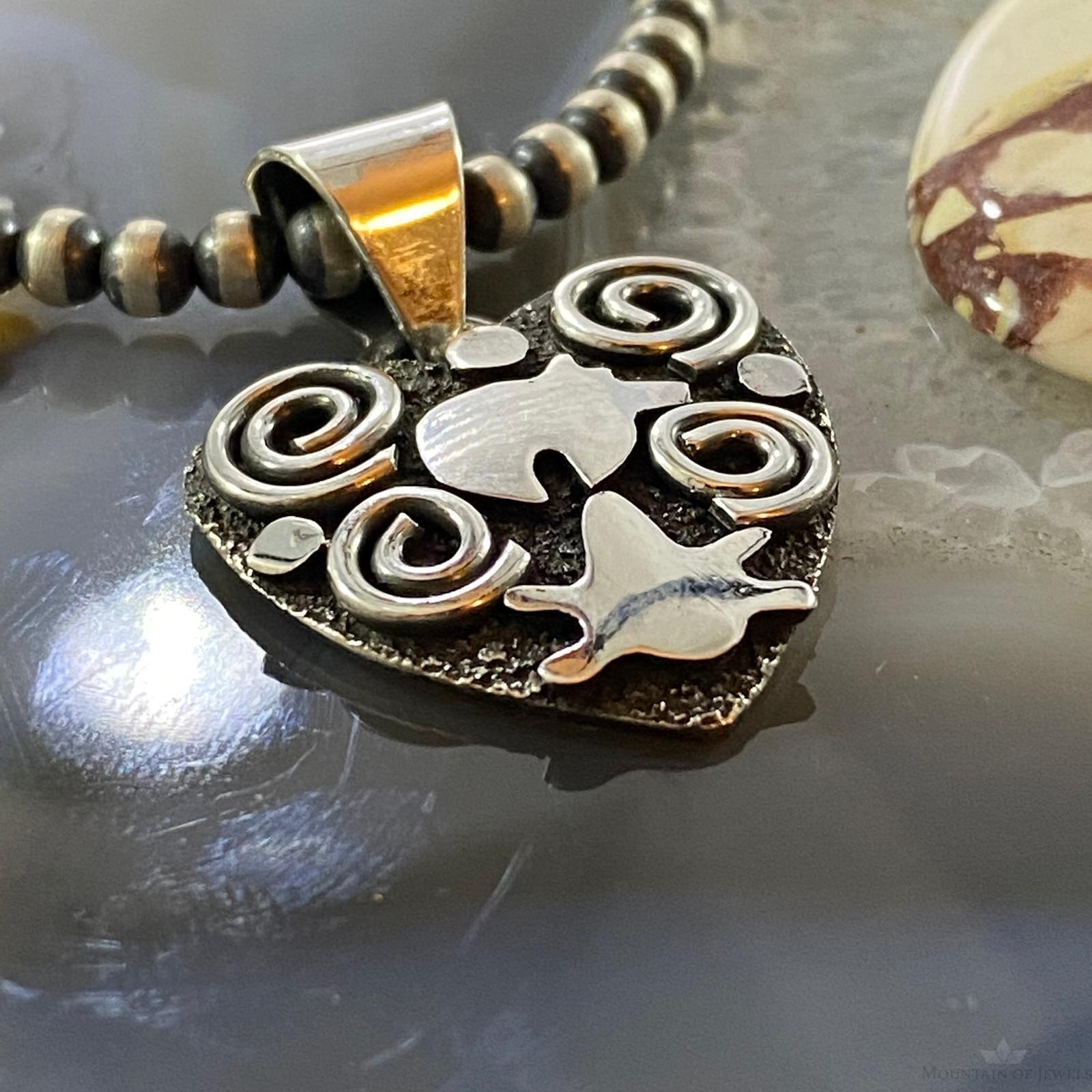 Alex Sanchez Native American Sterling Petroglyph Heart Pendant For Women #1 - Mountain of Jewels