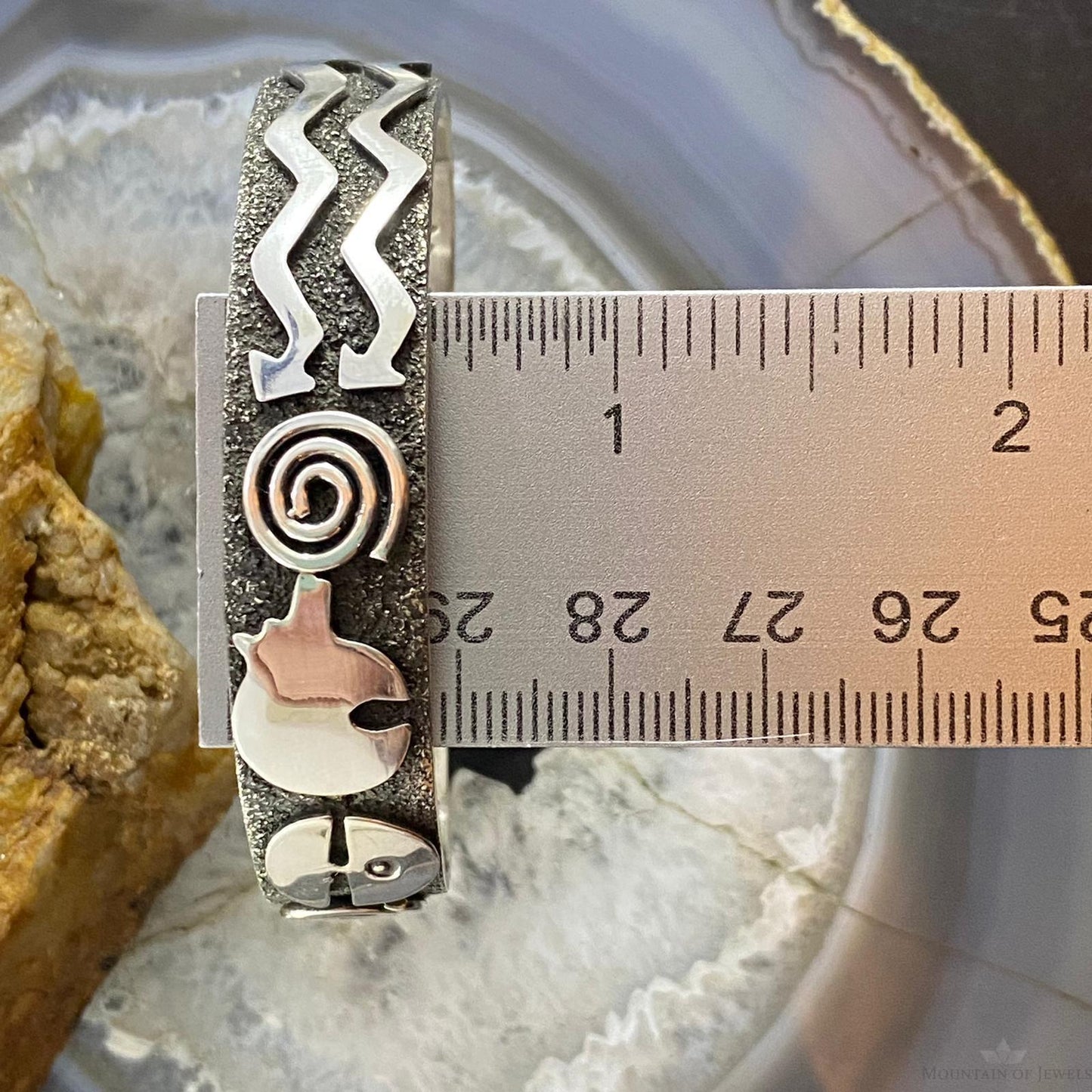 Alex Sanchez Native American Sterling Silver Petroglyph Bracelet For Women #7 - Mountain of Jewels