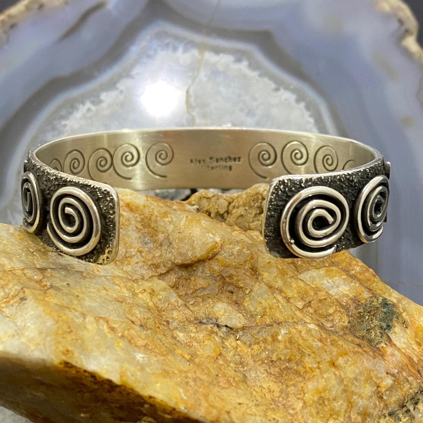 Alex Sanchez Native American Sterling Silver Turquoise Petroglyph Bracelet For Women #3 - Mountain of Jewels