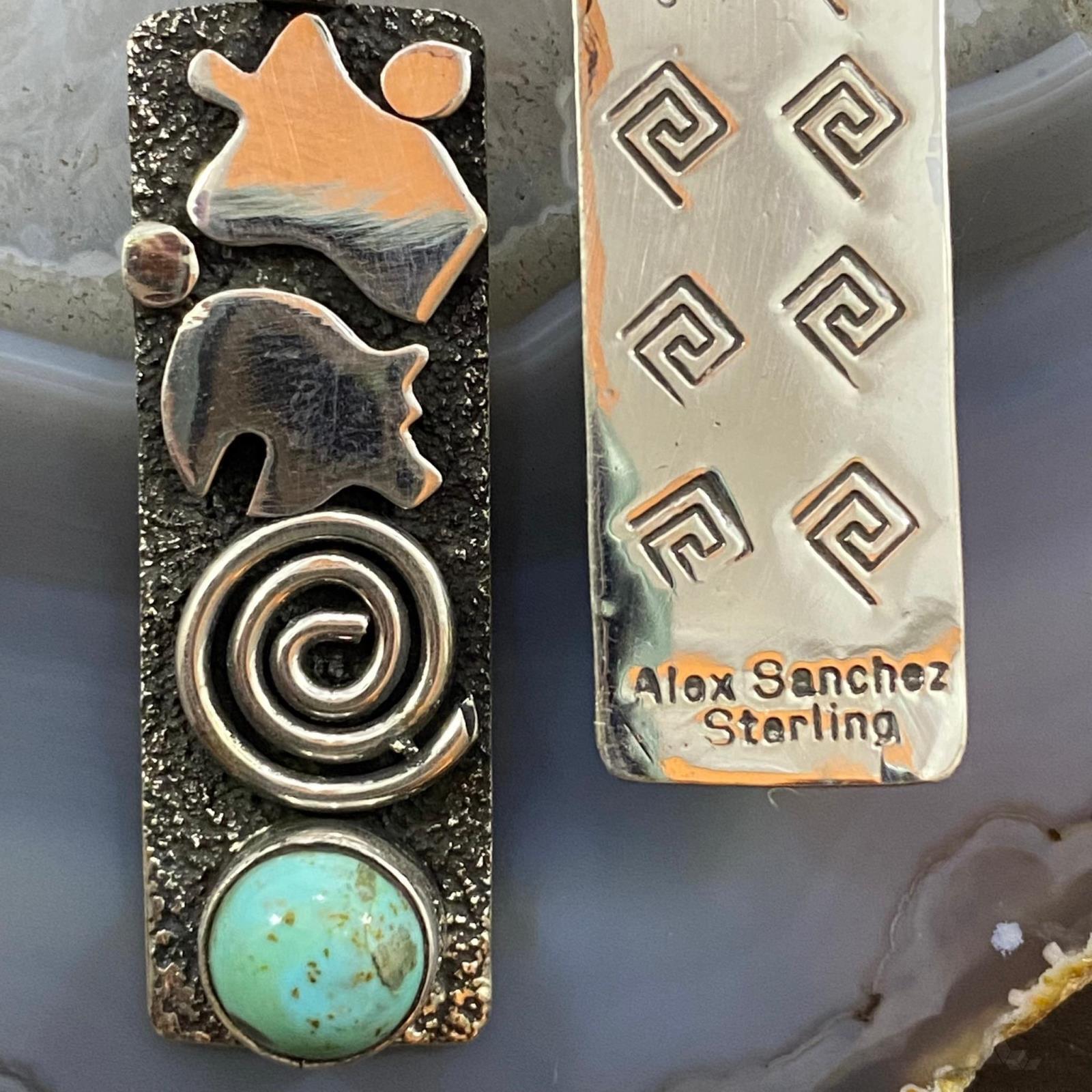Alex Sanchez Native American Sterling Silver Turquoise Petroglyph Earrings For Women - Mountain of Jewels