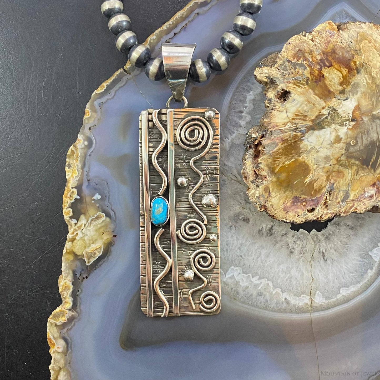 Alex Sanchez New Style Sterling Silver Turquoise Rectangle Unisex Pendant - Mountain of Jewels