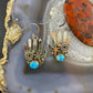 Alex Sanchez Sterling Ancestors Hand Petroglyph W/Turquoise Dangle Earrings #1 - Mountain of Jewels
