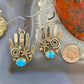 Alex Sanchez Sterling Ancestors Hand Petroglyph W/Turquoise Dangle Earrings #1 - Mountain of Jewels