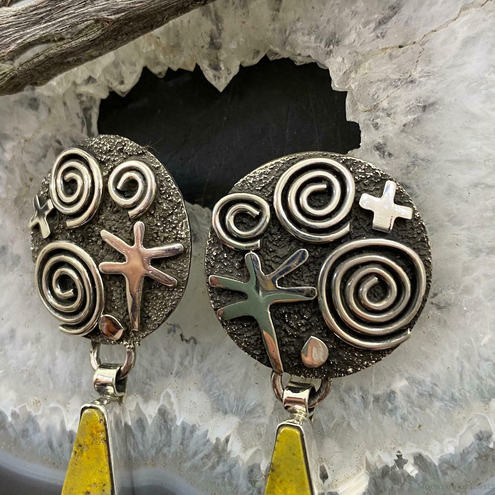 Alex Sanchez Sterling Silver Bumblebee Jasper Petroglyph Drop Earrings For Women - Mountain Of Jewels