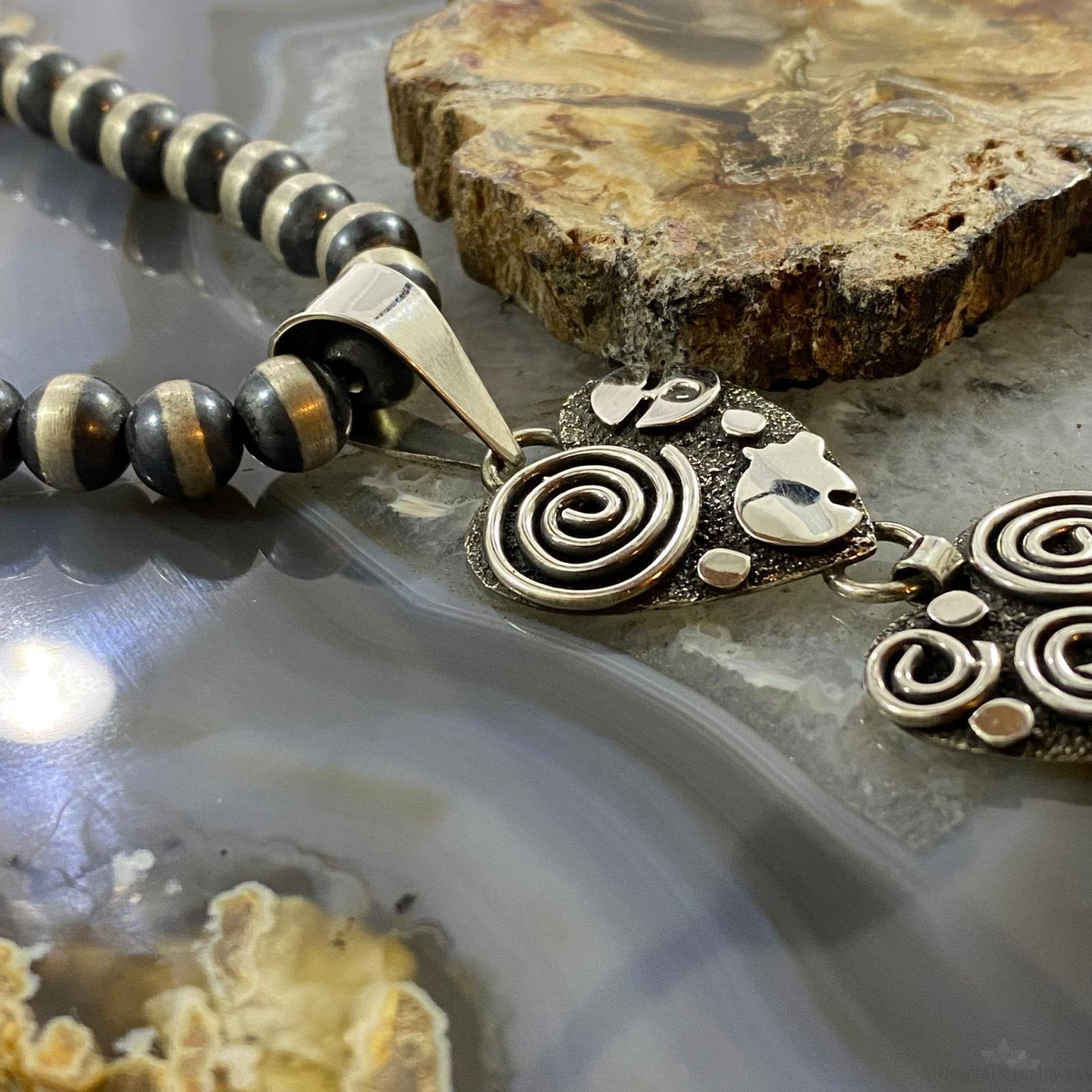 Alex Sanchez Sterling Silver Triple Petroglyph Heart Pendant For Women - Mountain of Jewels