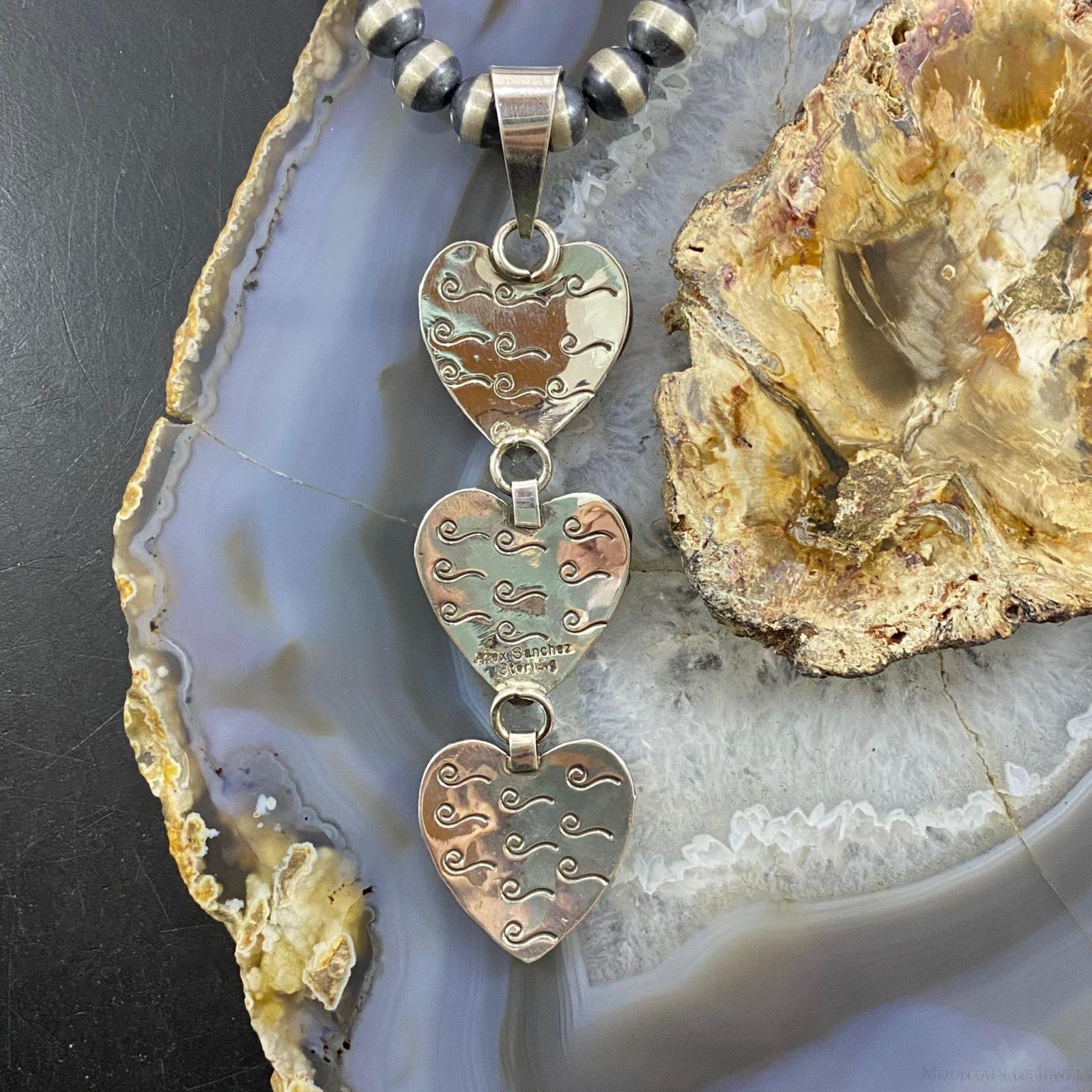 Alex Sanchez Sterling Silver Triple Petroglyph Heart Pendant For Women - Mountain of Jewels
