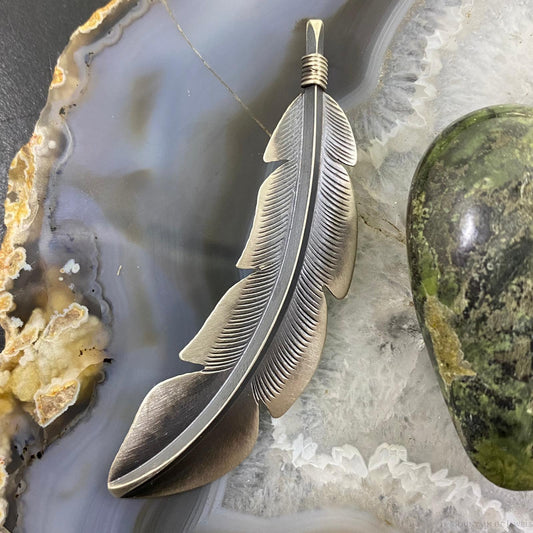 Billy Long Sterling Silver Oxidized Feather Unisex Pendant Necklace - Mountain Of Jewels