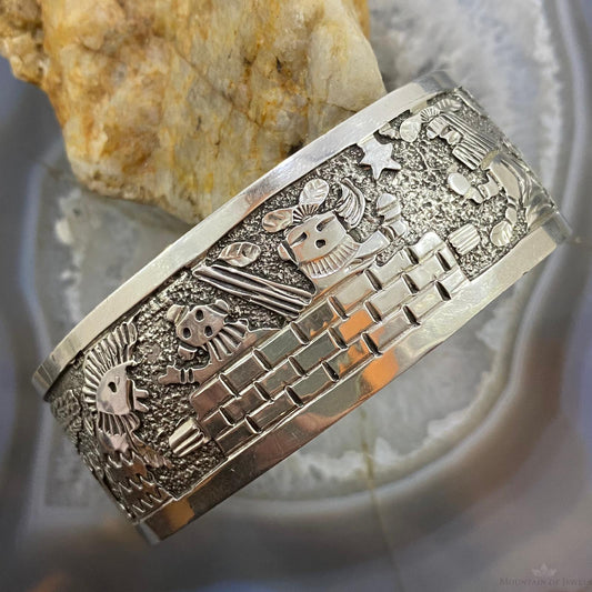 Native American Sterling Kachinas & Mudhead Storyteller Bracelet For Women - Mountain of Jewels