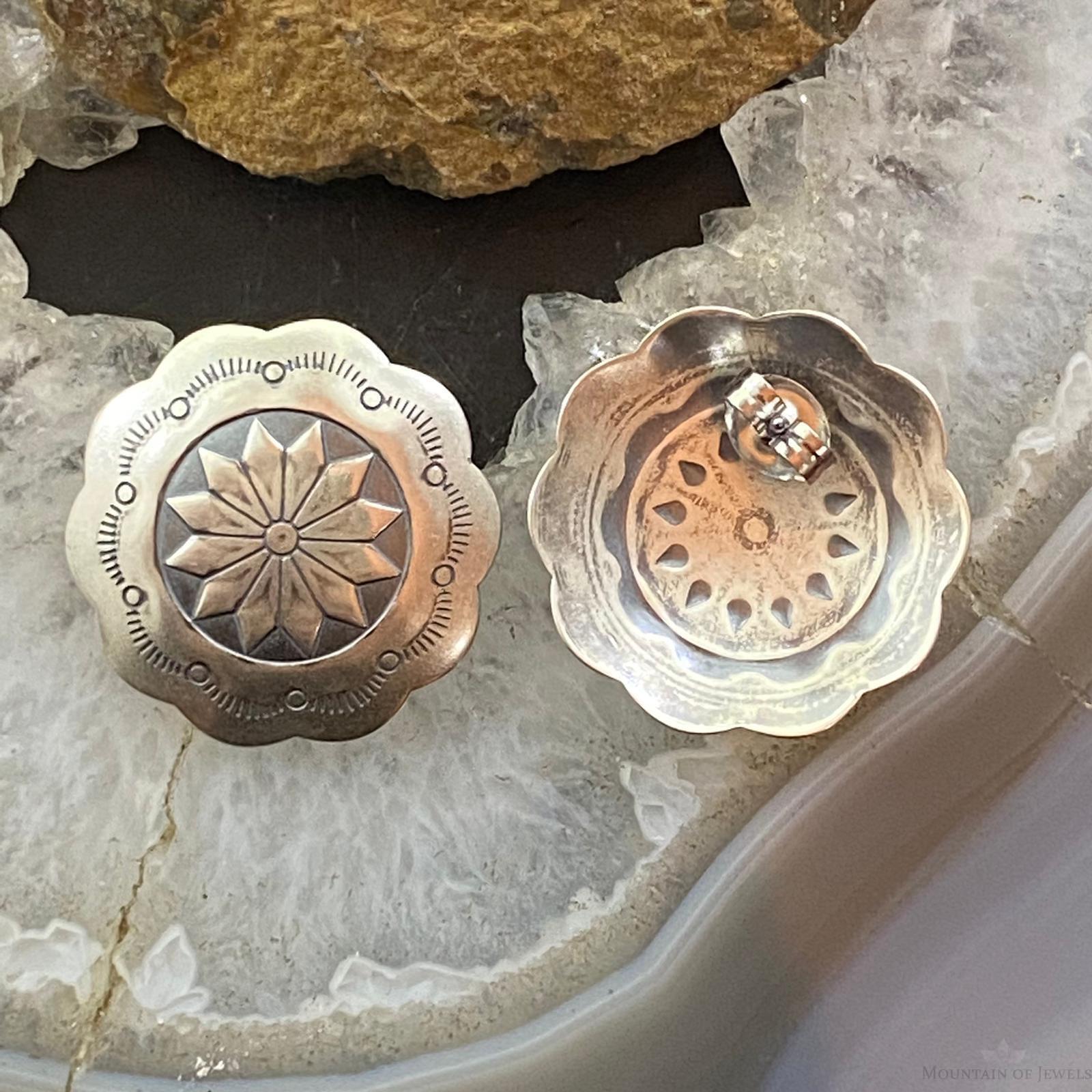 Native American Sterling Silver Round Stamped Concho Stud Earrings For Women #3 - Mountain of Jewels