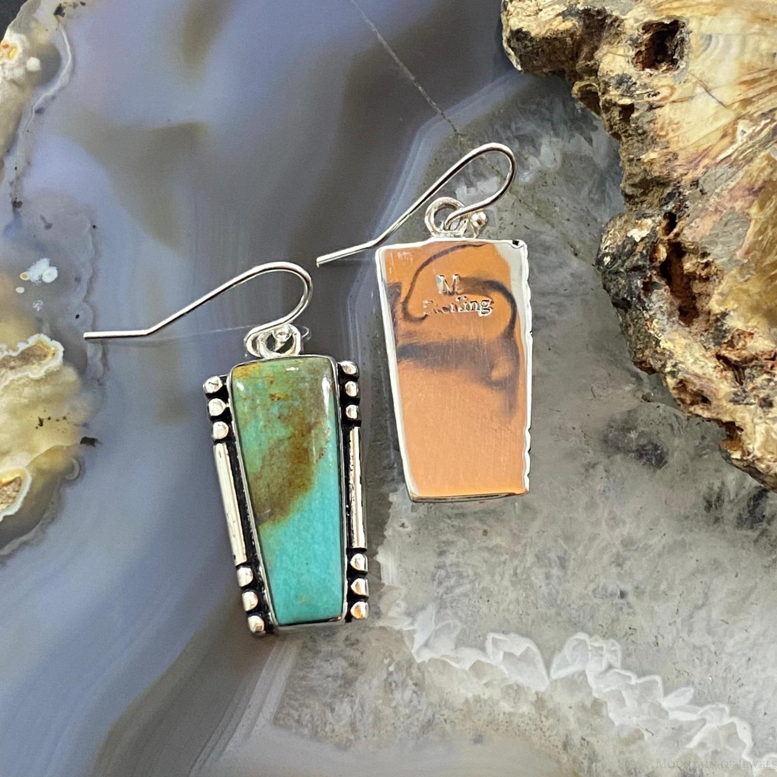 Native American Sterling Silver Trapezoid Turquoise Dangle Earrings For Women - Mountain of Jewels
