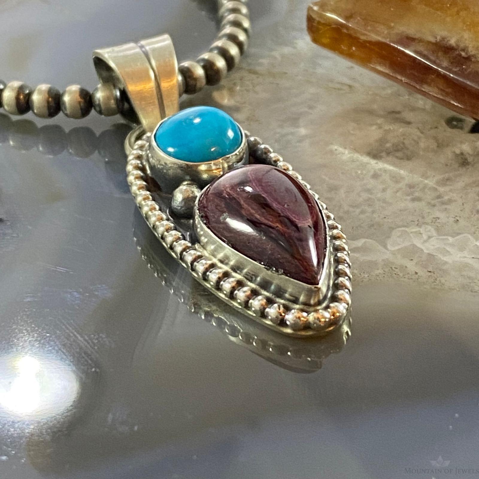 Native American Sterling Sleeping Beauty Turquoise/Purple Spiny Oyster Pendant - Mountain of Jewels