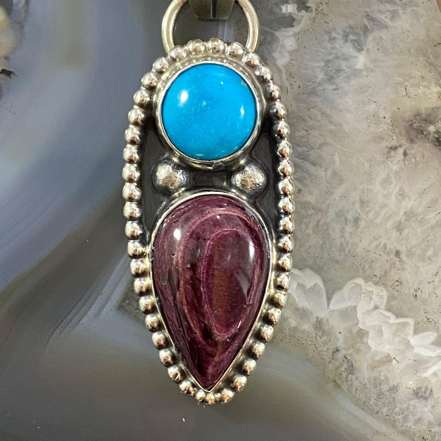 Native American Sterling Sleeping Beauty Turquoise/Purple Spiny Oyster Pendant - Mountain of Jewels