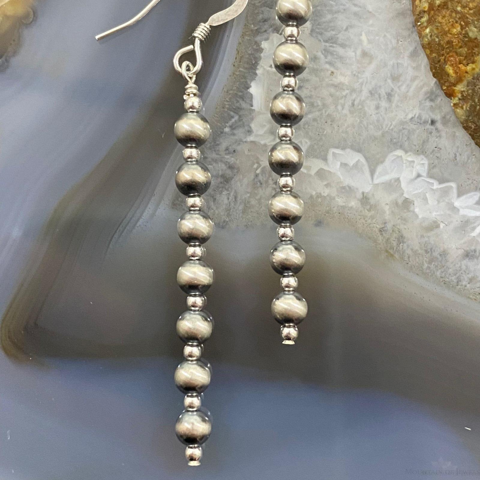 Navajo Pearl Beads 2 Sizes Sterling Silver Row Dangle Earrings - Mountain Of Jewels