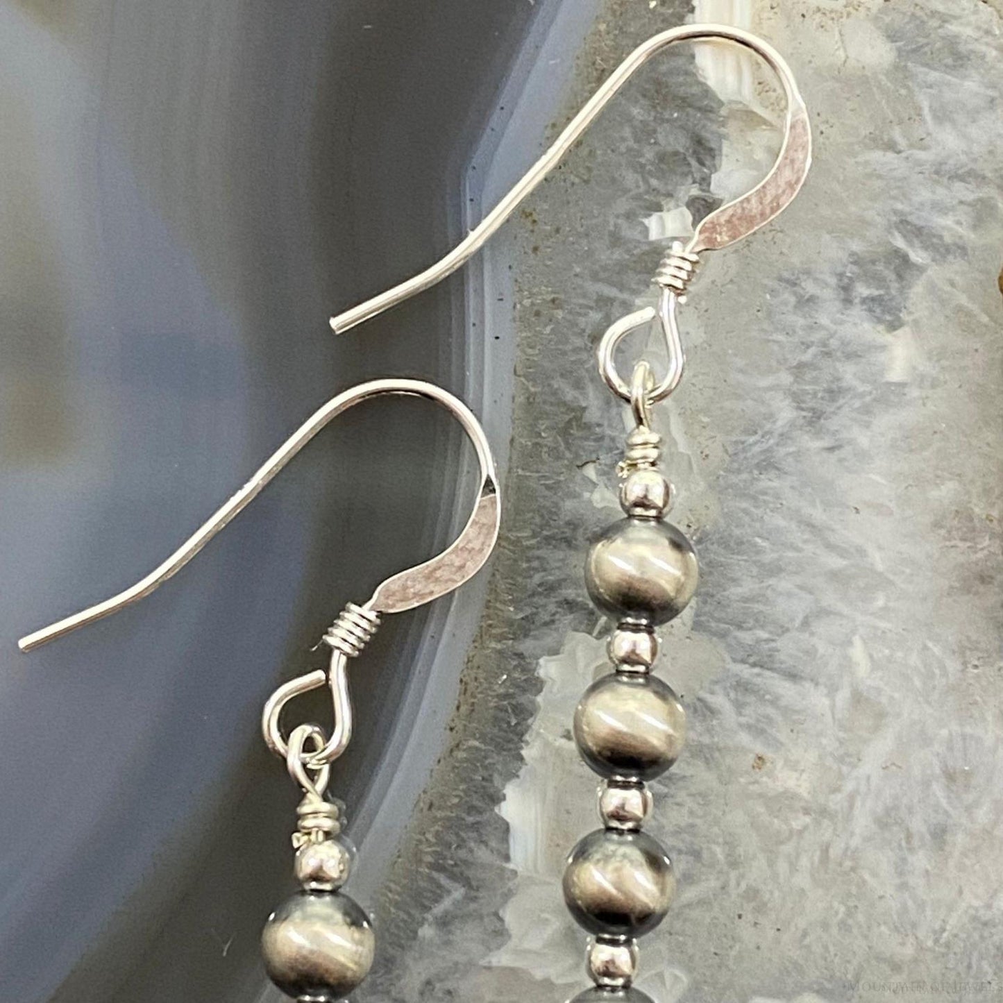 Navajo Pearl Beads 2 Sizes Sterling Silver Row Dangle Earrings - Mountain Of Jewels