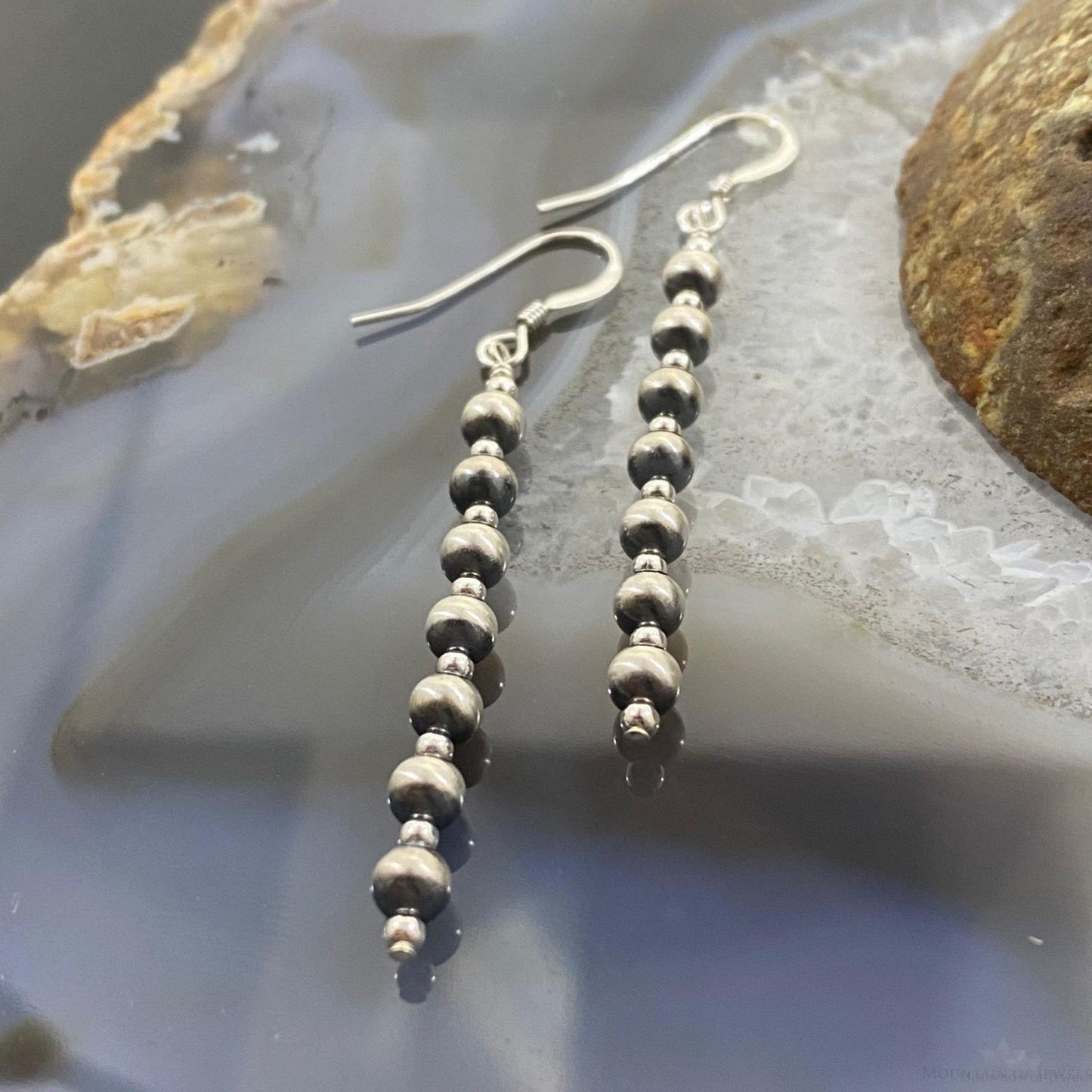 Navajo Pearl Beads 2 Sizes Sterling Silver Row Dangle Earrings - Mountain Of Jewels