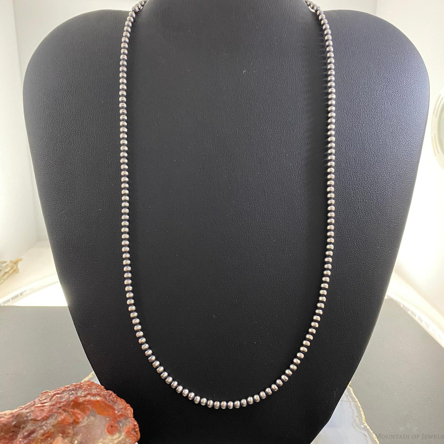 Navajo Pearl Beads 3 mm Sterling Silver Necklace 18" For Women - Mountain Of Jewels