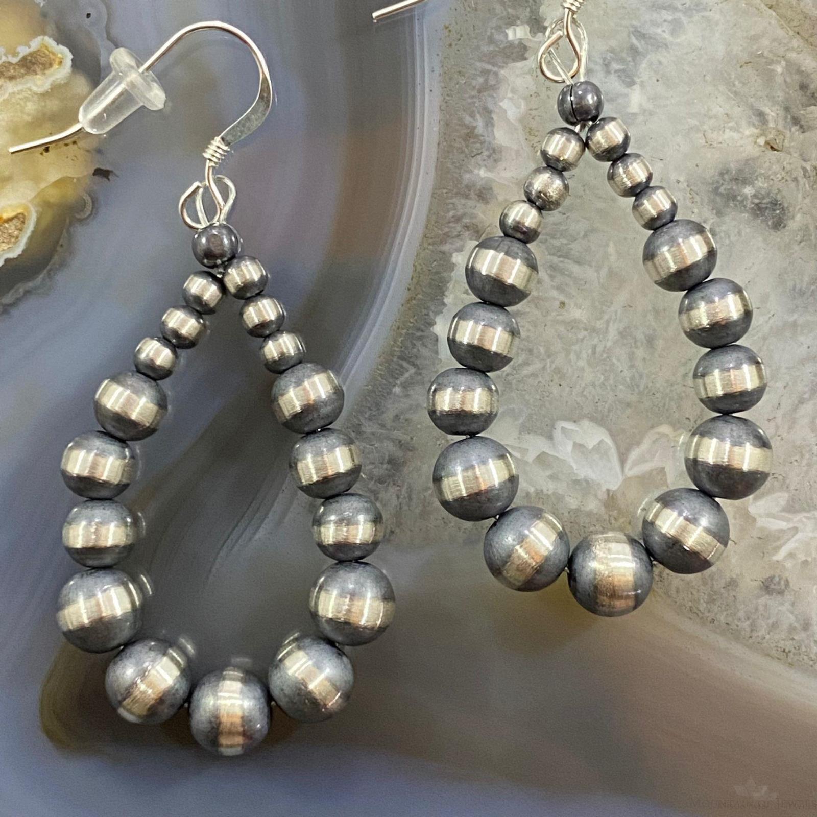 Navajo Pearl Beads Graduated 3-6mm Sterling Silver Hoop Dangle Earrings - Mountain of Jewels