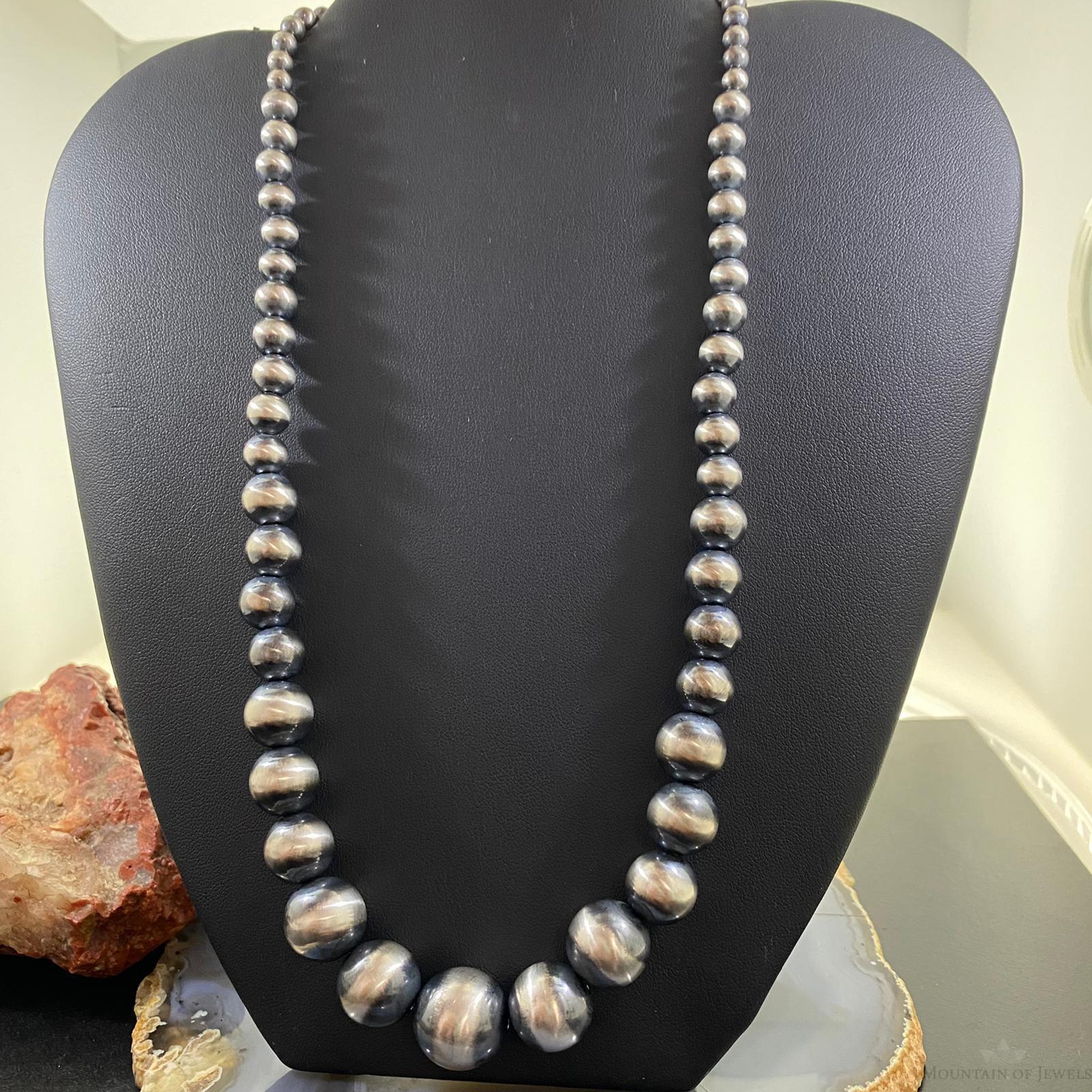 Navajo Pearl Beads Graduated 4-16 mm Sterling Silver 18" Necklace For Women - Mountain Of Jewels
