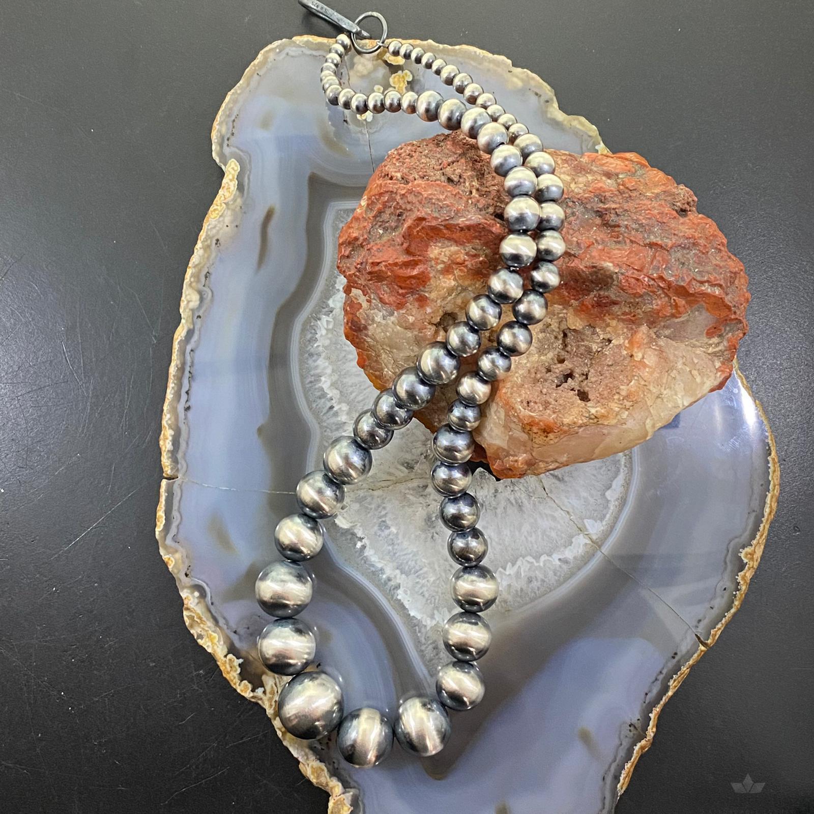 Navajo Pearl Beads Graduated 4-16 mm Sterling Silver 18" Necklace For Women - Mountain Of Jewels