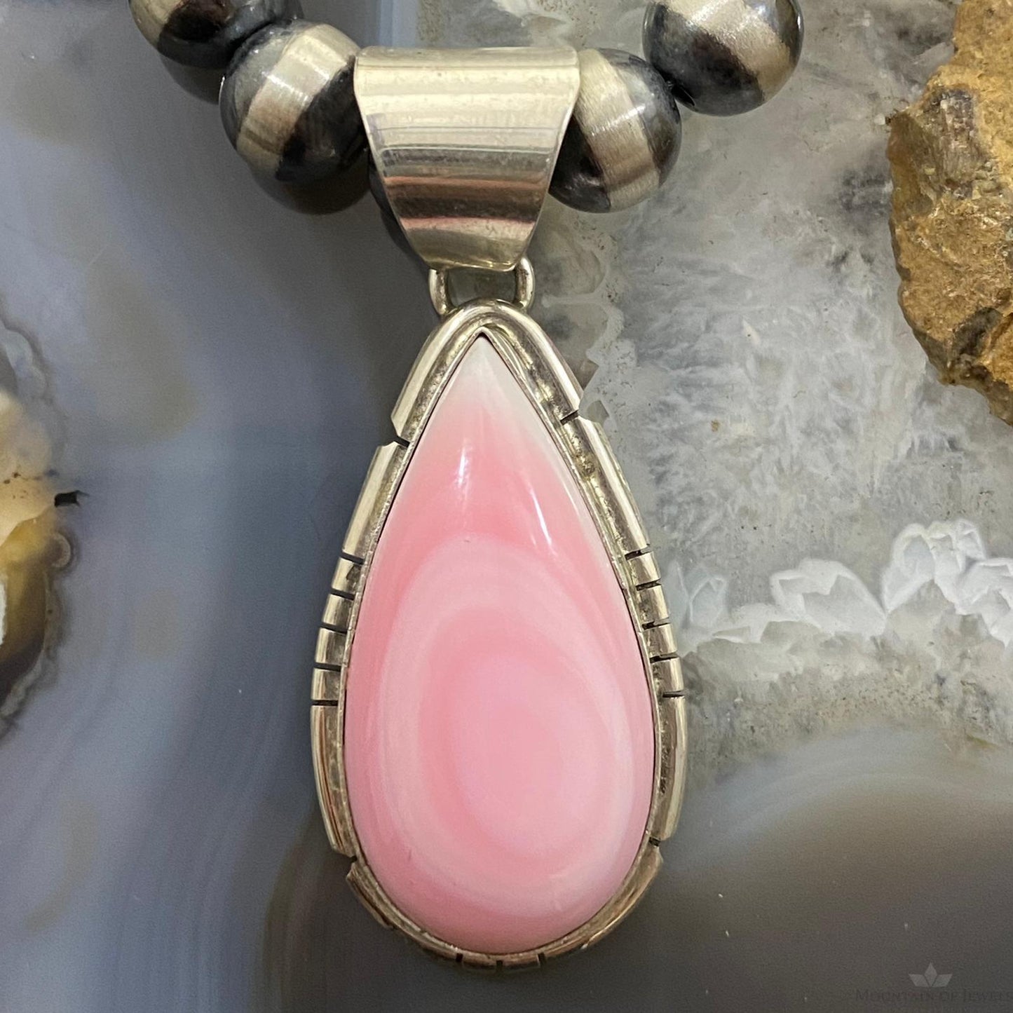 Samson Edsitty Native American Sterling Silver Pink Conch Pendant For Women #2 - Mountain of Jewels