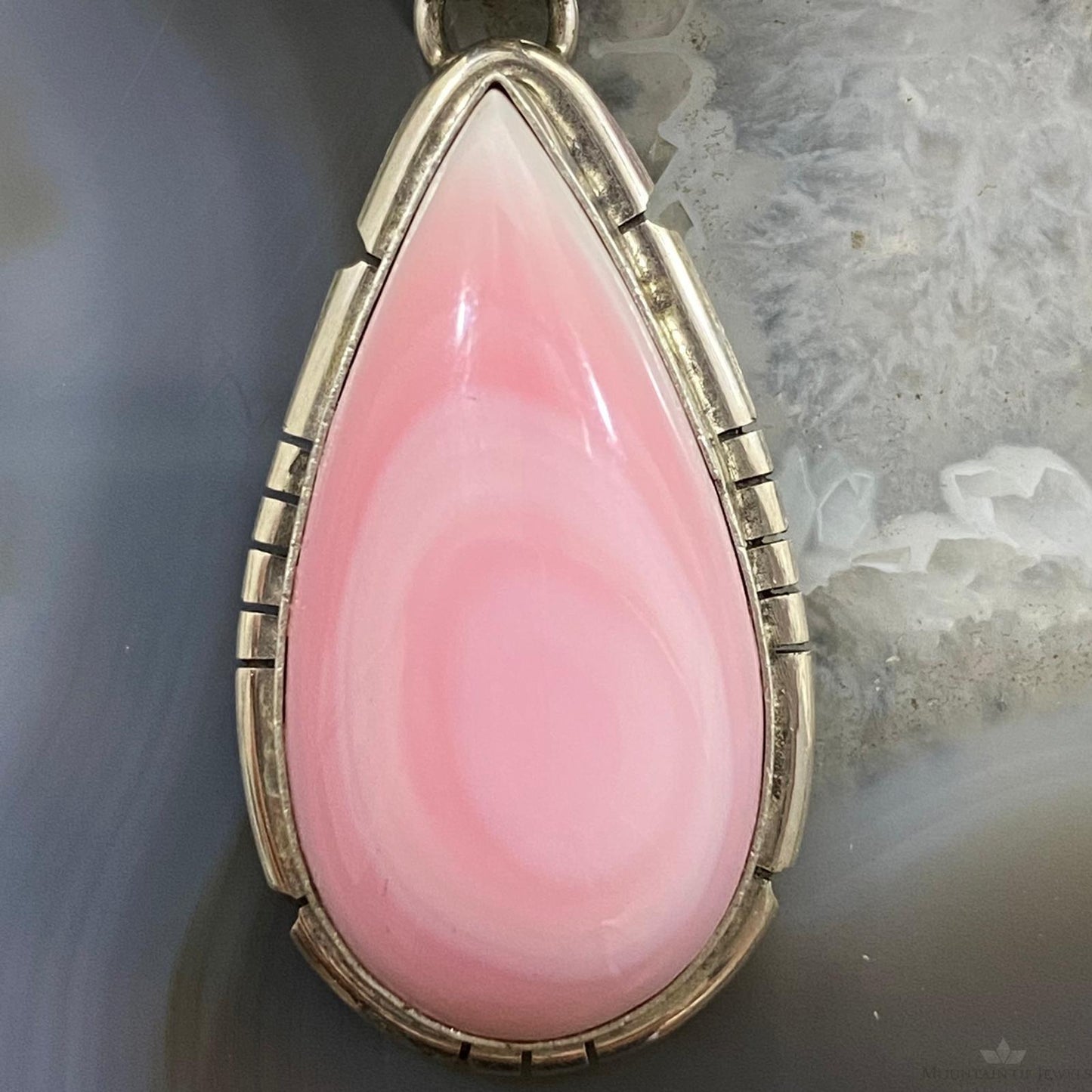 Samson Edsitty Native American Sterling Silver Pink Conch Pendant For Women #2 - Mountain of Jewels