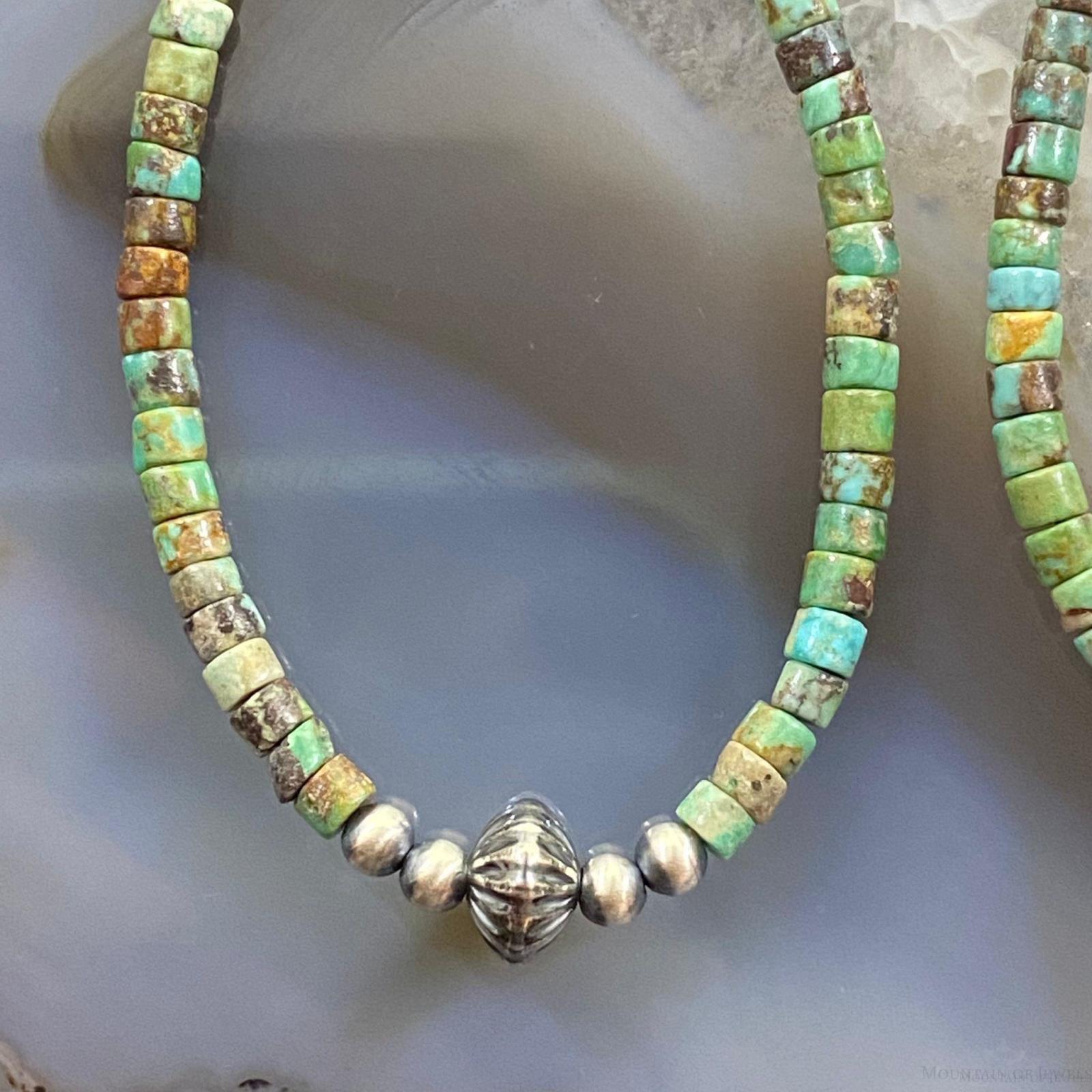 Sterling Silver Green Turquoise Beads & Navajo Pearl Beads Hoop Dangle Earrings - Mountain Of Jewels