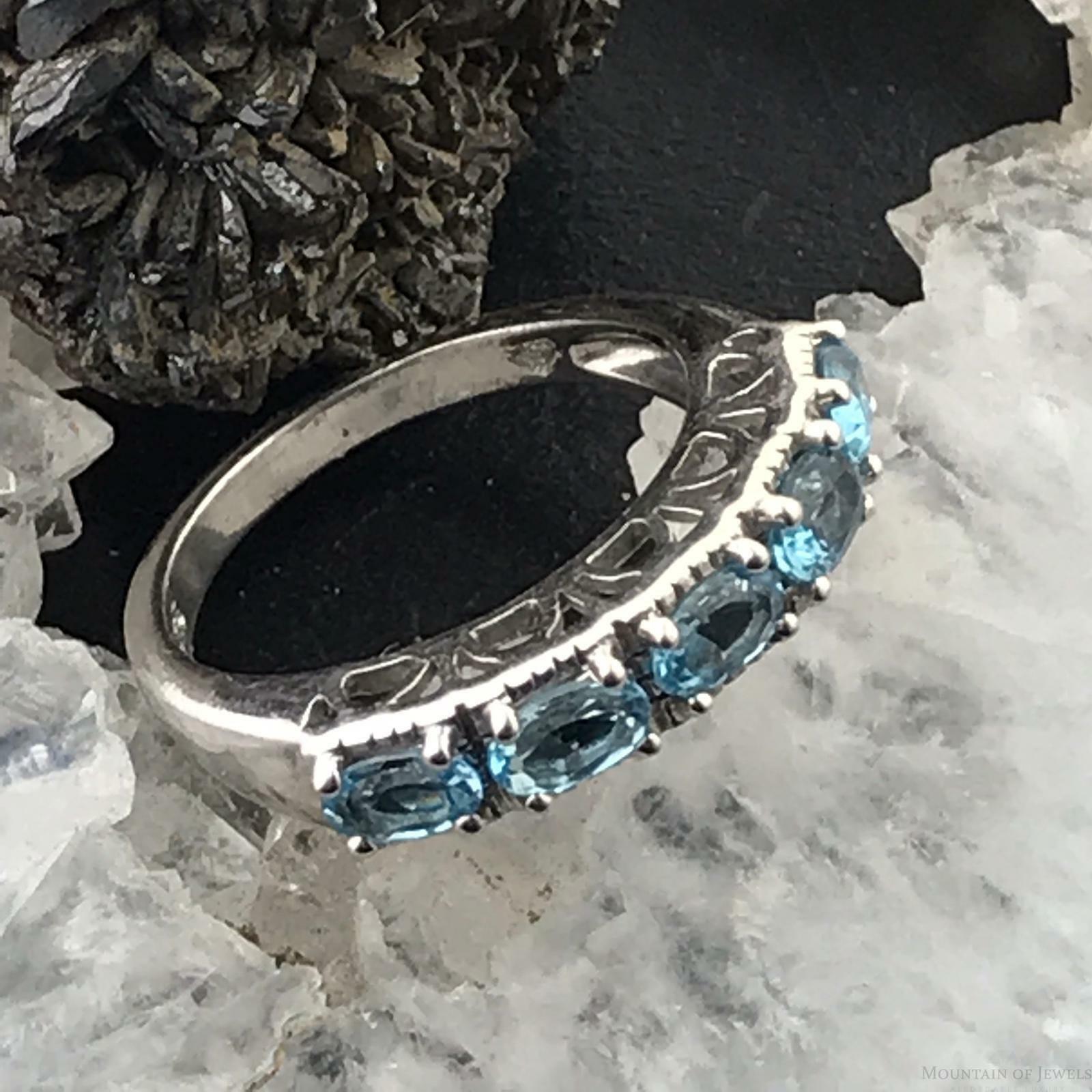 Sterling Silver Multi Stone Blue Topaz Ring For Women Size 7 Daily Wear Ring - Mountain of Jewels
