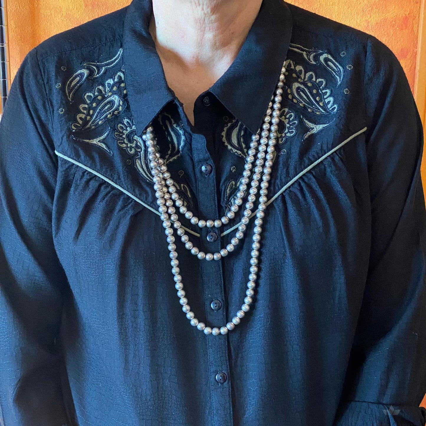 Vintage Native American Silver Handmade Navajo Pearl Beads Very Long Necklace - Mountain Of Jewels